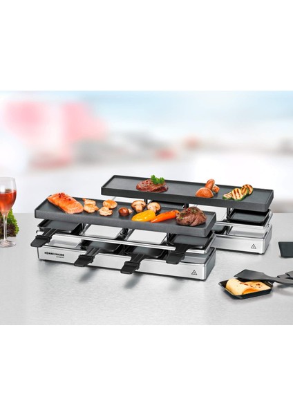 RC1600 8 Kişilik Raclette Grill – Xylan Plus Kaplama, Ayarlanabilir Isı, Alüminyum Döküm Izgara, 2m Kablo, 8 Tava + 8 Spatula Dahil