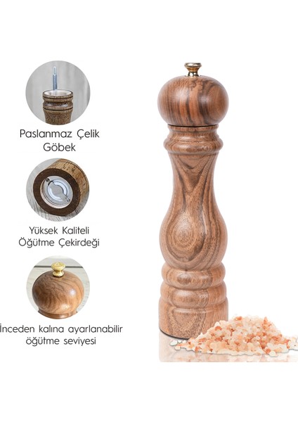 Glıos Ceviz Ahşap Tuz ve Karabiber El Değirmeni Öğütücü Grinder 22 cm modelleri