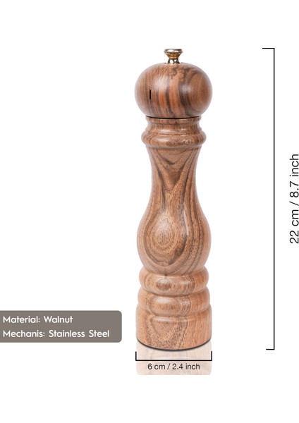 Glıos Ceviz Ahşap Tuz ve Karabiber El Değirmeni Öğütücü Grinder 22 cm indirimleri