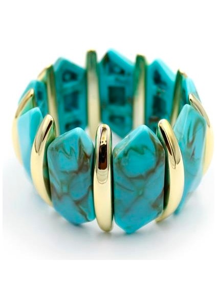 Lastikli Taşlı Bilezik - Turkuaz