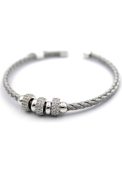 Taşlı Örgü Bilezik - Gümüş fiyatları