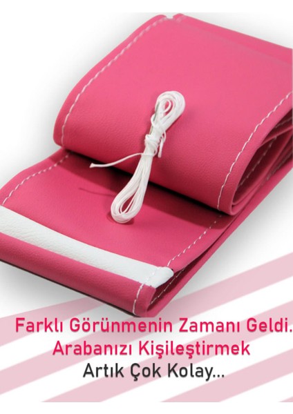Peugeot 406 Pembe Özel Süper Deri Beyaz Yüzüklü Dikişli Direksiyon Kılıfı fiyatları