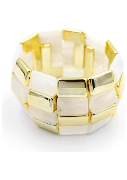 Lastikli Taşlı Bilezik - Krem