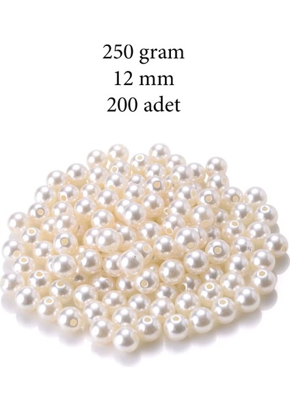 250 Gram 12MM Krem Renk Plastik İnci Boncuk Çanta ve Takı Yapım Boncuğu (~200 Adet)
