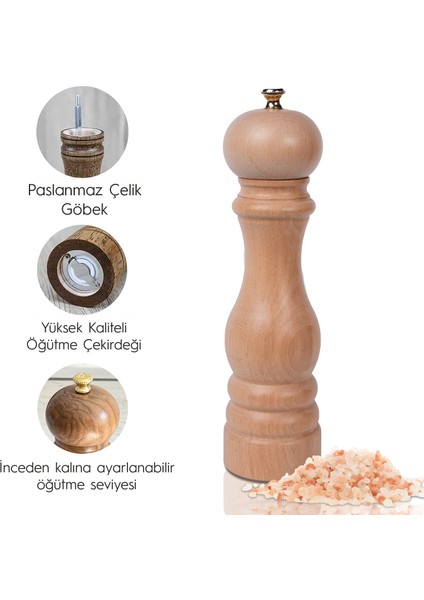 Glıos Natural Ahşap Tuz ve Karabiber El Değirmeni Öğütücü Grinder 22 cm modelleri