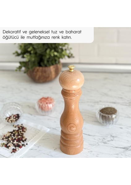 Glıos Natural Ahşap Tuz ve Karabiber El Değirmeni Öğütücü Grinder 22 cm indirimleri