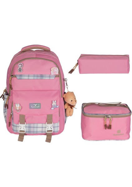Aksesuarlı 4 Bölmeli Dökülmez Astar 3'lü Okul Sırt Çantası Takımı Çanta-Termal Beslenme Çan