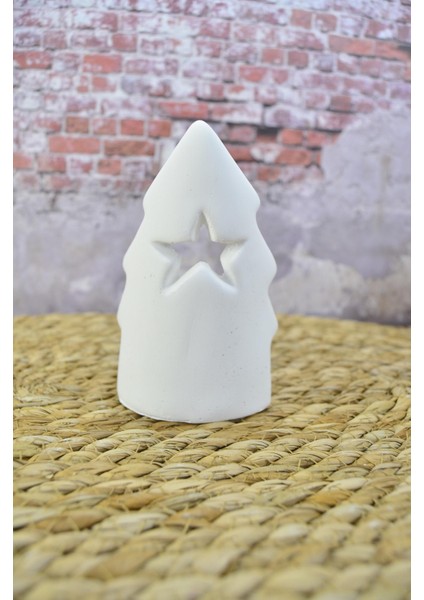 Çam Ağacı Şeklinde Dekoratif Tealight Mumluk Tek Yıldızlı Yıldızlı Taş Tozu Beton Seramik Görünümlü