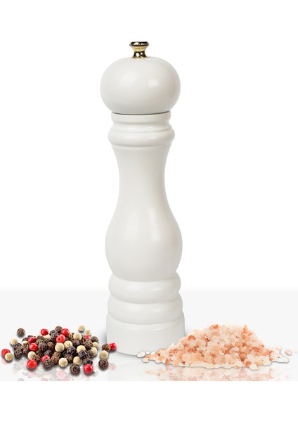 Glıos Beyaz Ahşap Tuz ve Karabiber El Değirmeni Öğütücü Grinder 22 cm