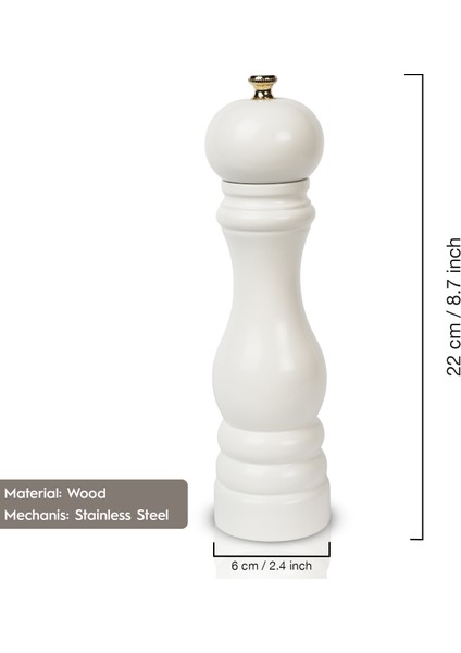 Glıos Beyaz Ahşap Tuz ve Karabiber El Değirmeni Öğütücü Grinder 22 cm fiyatları