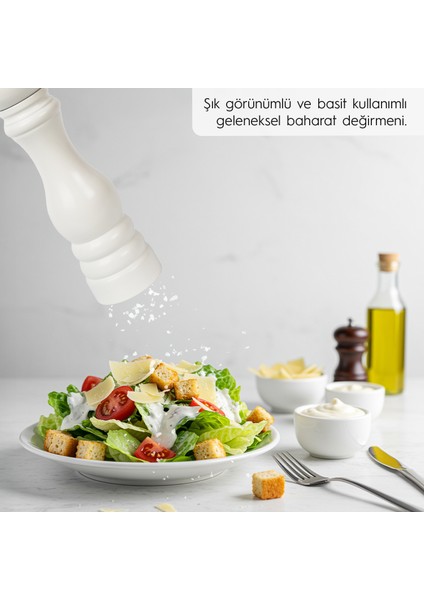 Glıos Beyaz Ahşap Tuz ve Karabiber El Değirmeni Öğütücü Grinder 22 cm modelleri