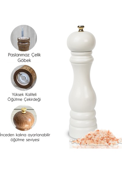 Glıos Beyaz Ahşap Tuz ve Karabiber El Değirmeni Öğütücü Grinder 22 cm indirimleri