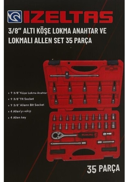 Izeltaş 3/8 Inç Altı Köşe Lokma Anahtar ve Lokmali Allen Set 35 Parça - 14000005135 fiyatları