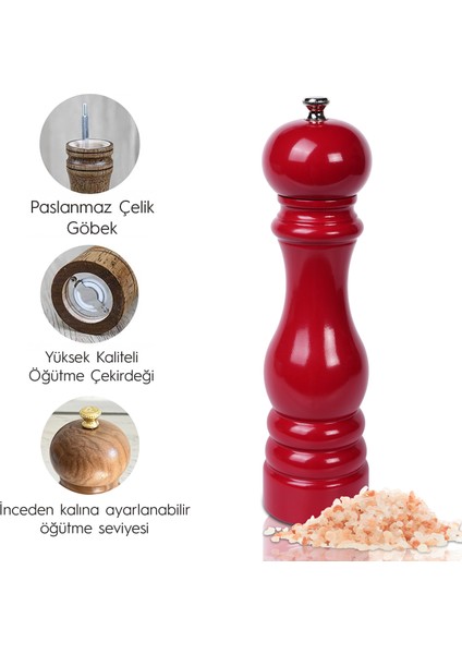Glıos Kırmızı Ahşap Tuz ve Karabiber El Değirmeni Öğütücü Grinder 22 cm modelleri