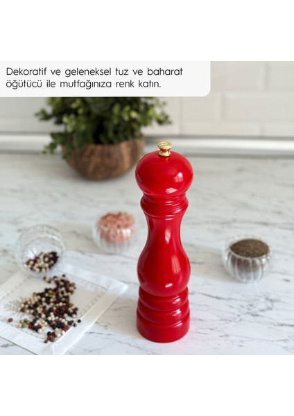 Glıos Kırmızı Ahşap Tuz ve Karabiber El Değirmeni Öğütücü Grinder 22 cm fırsatları