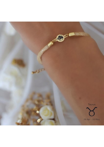 Altın Plakalı 14 Ayar Boğa Burçları Için Yuvarlak Motifli Hasır Kordonlu Hediye BILEKLIK-404BURÇ fiyatları