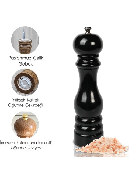Siyah Ahşap Tuz Ve Karabiber El Değirmeni Öğütücü Grinder 22 Cm fırsatları
