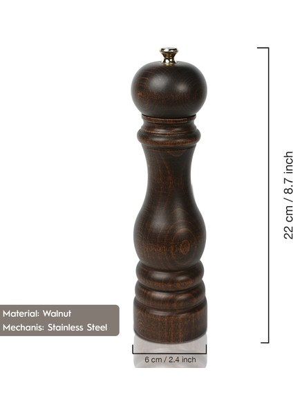 Glıos Ceviz Ahşap Tuz ve Karabiber El Değirmeni Öğütücü Grinder 22 cm fiyatları