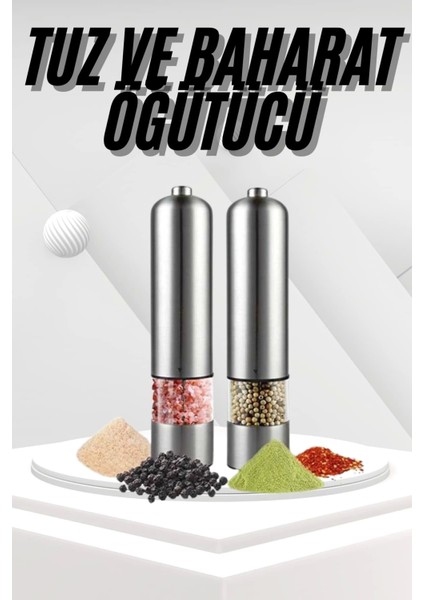 Pilli Tuz ve Karabiber Öğütücü Baharat Değirmeni Tuzluk Pilli Işıklı Gri 1 Adet