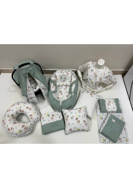 Yeşil Çok Amaçlı Babynest , Puset Örtüsü ve Minderi , Alt Açma ve Battaniye, Nevresim Takımı 15'li Set