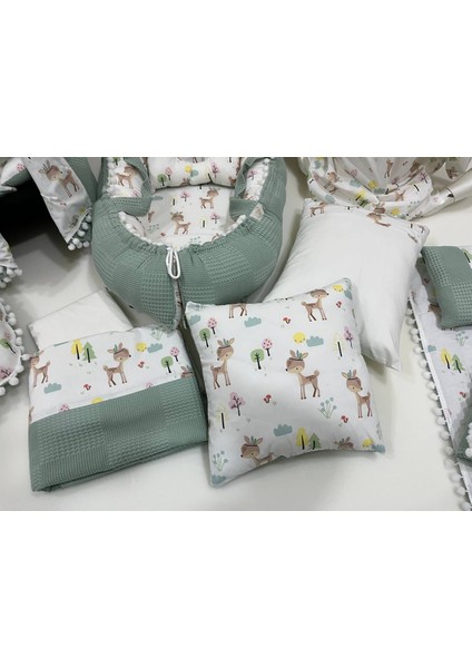 Yeşil Çok Amaçlı Babynest , Puset Örtüsü ve Minderi , Alt Açma ve Battaniye, Nevresim Takımı 15'li Set
