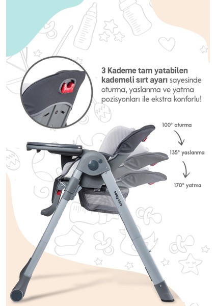 Baby Care BC511 Flex Plus Mama Sandalyesi Gri fiyatları