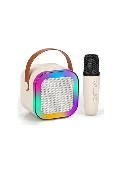Küçük Boy Rgb Ledli Mikrofonlu Bluetooth Hoparlör Ses Bombası Yüksek Ses Gücü LED Işık Kareoke Bej fiyatları