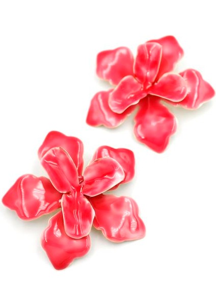 Metal Çiçek Küpe - Pembe