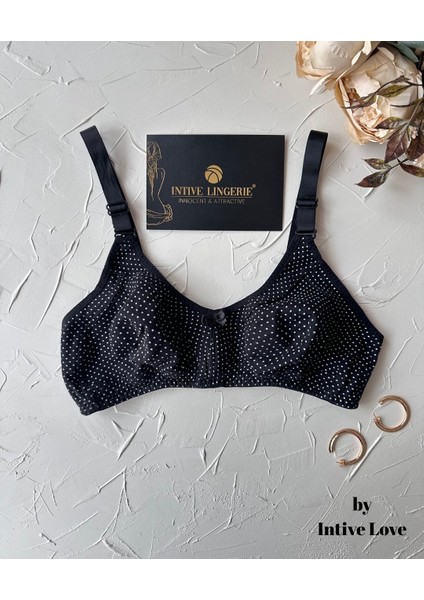 Liza Puantiye Desenli Pamuklu Penye Kalın Askılı Toparlayıcı Balensiz Desteksiz Rahat Sütyen