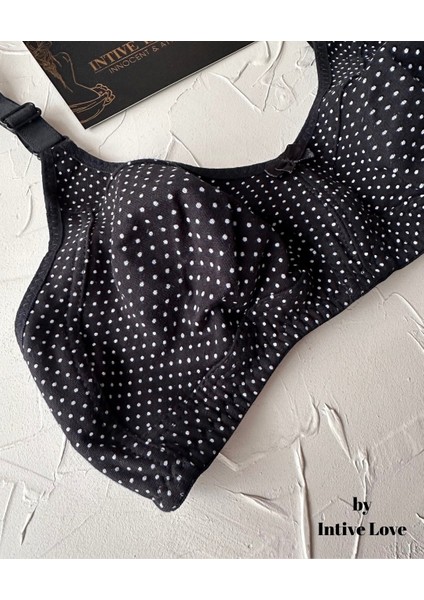 Liza Puantiye Desenli Pamuklu Penye Kalın Askılı Toparlayıcı Balensiz Desteksiz Rahat Sütyen modelleri