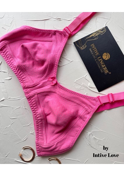 Liza Puantiye Desenli Pamuklu Penye Kalın Askılı Toparlayıcı Balensiz Desteksiz Rahat Sütyen modelleri