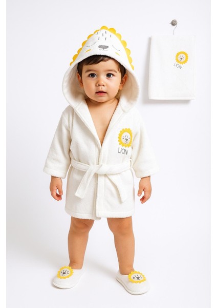 Bebitof Aslanlı Bebek 4 Lü Bornoz Seti %100 Pamuk 0-2 Yaş