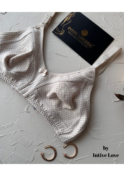 Liza Puantiye Desenli Pamuklu Penye Kalın Askılı Toparlayıcı Balensiz Desteksiz Rahat Sütyen fırsatları