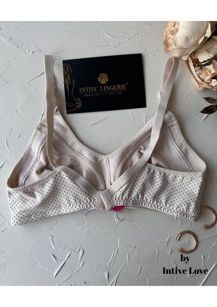 Liza Puantiye Desenli Pamuklu Penye Kalın Askılı Toparlayıcı Balensiz Desteksiz Rahat Sütyen indirimleri