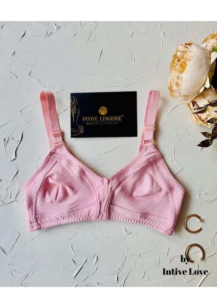 Liza Puantiye Desenli Pamuklu Penye Kalın Askılı Toparlayıcı Balensiz Desteksiz Rahat Sütyen