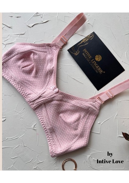 Liza Puantiye Desenli Pamuklu Penye Kalın Askılı Toparlayıcı Balensiz Desteksiz Rahat Sütyen modelleri