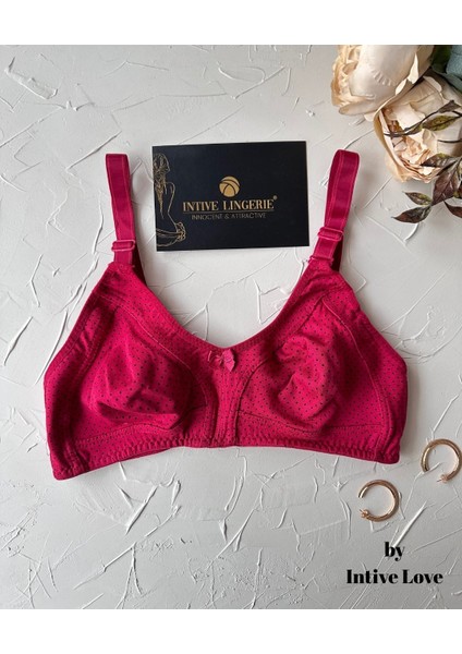 Liza Puantiye Desenli Pamuklu Penye Kalın Askılı Toparlayıcı Balensiz Desteksiz Rahat Sütyen