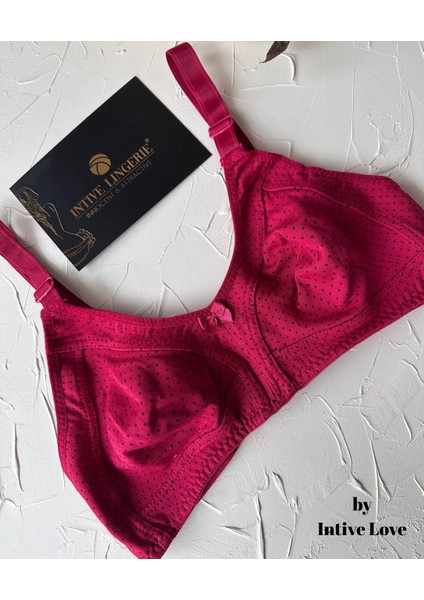 Liza Puantiye Desenli Pamuklu Penye Kalın Askılı Toparlayıcı Balensiz Desteksiz Rahat Sütyen fırsatları