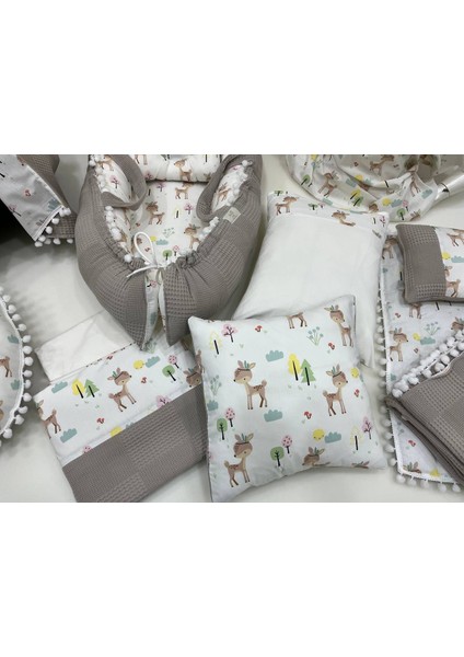 Kahverengi Çok Amaçlı Babynest , Puset Örtüsü ve Minderi , Alt Açma ve Battaniye, Nevresim Takımı 15'li Set