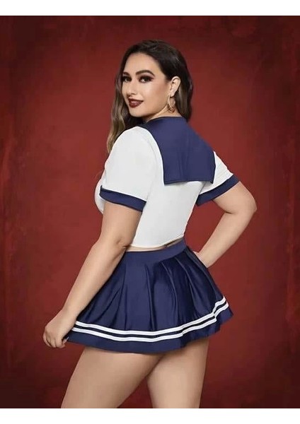 Miss Büyük Beden Lacivert Mini Etekli Kadın Denizci Kostümü fiyatları