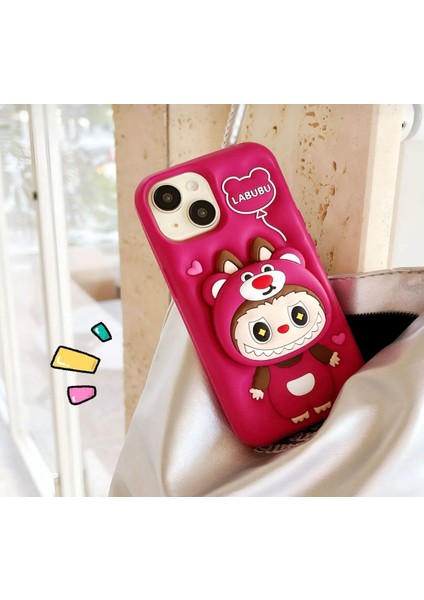 Apple iPhone 15 Pro Max Uyumlu Labubu Kılıf Standlı Yüzüklü Yumuşak Cover