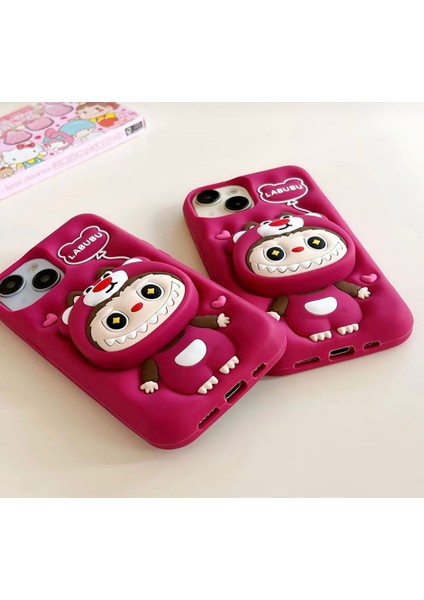Apple iPhone 15 Pro Max Uyumlu Labubu Kılıf Standlı Yüzüklü Yumuşak Cover