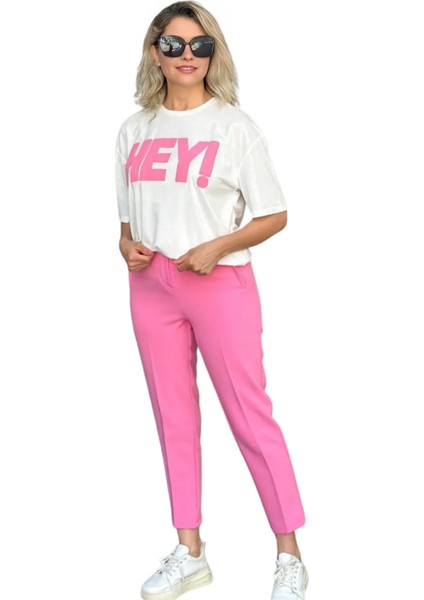 Bisiklet Yaka Rahat Kalıp Esnek Hafif Dokulu Hey! Baskılı T-Shirt fiyatları