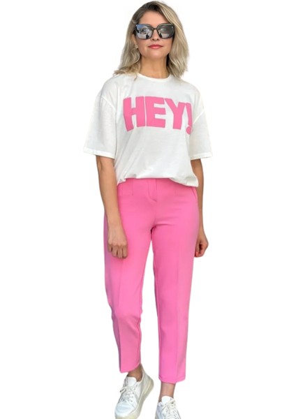 Bisiklet Yaka Rahat Kalıp Esnek Hafif Dokulu Hey! Baskılı T-Shirt modelleri