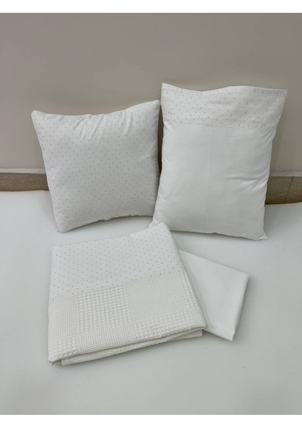 Krem , Çocuk Çok Amaçlı Poplin ,pikeli ve Ponponlu Nevresim Takımı 6'lı Set