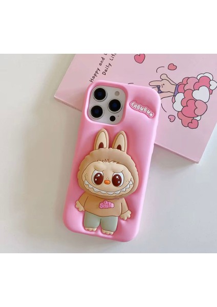 Apple iPhone 16 Pro Max Uyumlu Labubu Kılıf Standlı Yüzüklü Yumuşak Cover