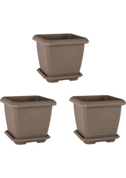 SO-HK03 Hisar Kare Tabaklı Saksı 25.5 Litre Mocha 3 Adet