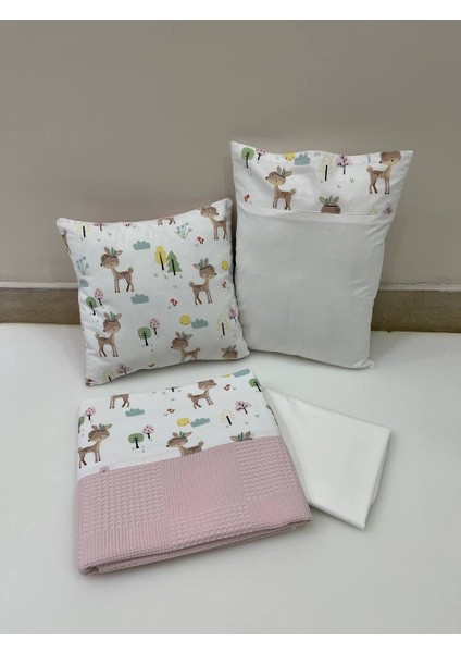 Busebabyhome Pembe , Çocuk Çok Amaçlı Poplin ,pikeli ve Ponponlu Nevresim Takımı 6'lı Set