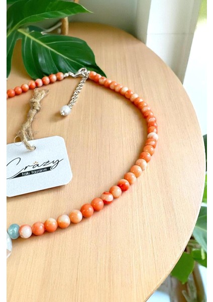 6 mm Pembe Mercan - Amazonit & Doğaltaşlı 925 Ayar Gümüş Malzemeli Kadın Kolye modelleri