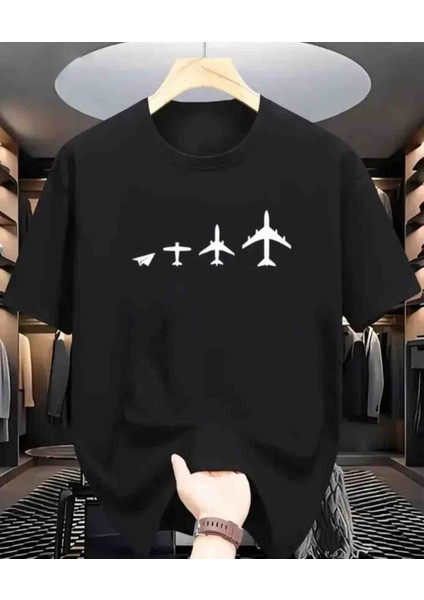 Uçak Baskılı Özel Tasarım Oversize Tshirt